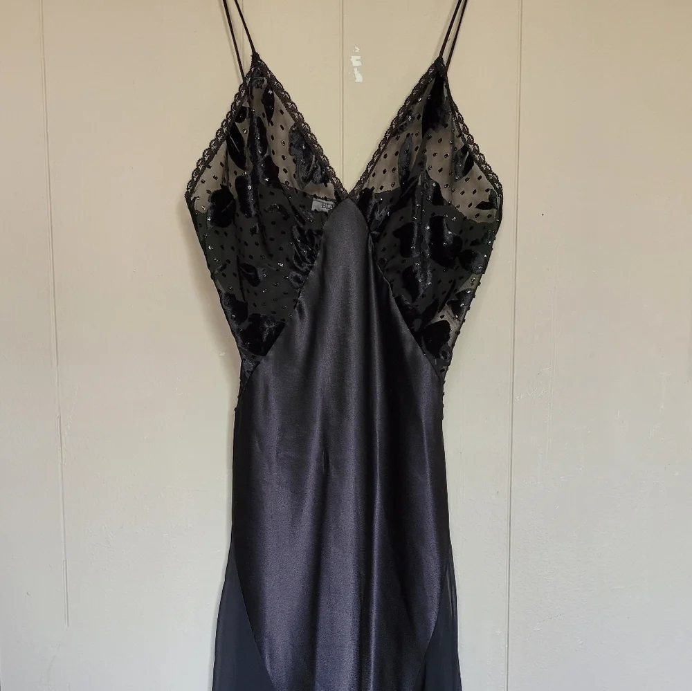 RARE VINTAGE Saks Fifth Avenue by designer Blanche Black Satin Chiffon Net Night - Picture 7 of 8
